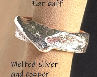Minimalist ear cuffs, repurposed copper reclaimed silver tiny wearable art jewelry no piercing needed handcrafted one only
