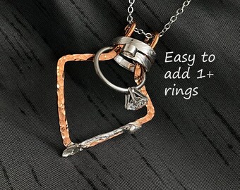 Ring Holder Necklace by ItsVera, beautiful textured copper and silver details, easily add your rings to this unique one of a kind necklace