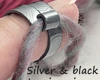 Black knitting Tension Rings, original 1-3 loop knitting crochet rings, by ItsVera, luxurious black patina