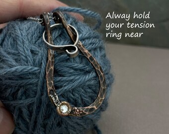 Ring Holder Necklace with a crystal, beautiful textured copper silver details, easily add your rings to this unique one of a kind necklace