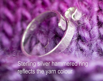 Best gifts for knitters, original sterling silver custom made 1 loop knitting/crochet ring hammered texture, yarn guide ring, stranding ring