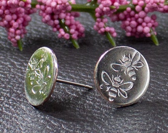 Silver bee earrings by ItsVera, handmade small studs are uniquely different and make great gifts for nature lovers and gardeners