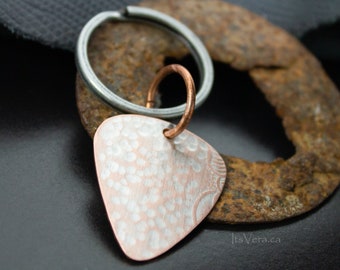 Handmade key rings by ItsVera with a guitar pick made from vintage silver makes a great gift for musicians, gifts for Dad, gifts for guys,