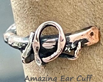 Silver copper ear cuff, handcrafted, one off ear cuff for him or her