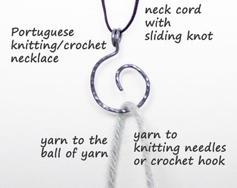 Portuguese Knitting necklaces keeps your yarn in place in front of you, crochet necklace, crochet rings, better yarn tension tension