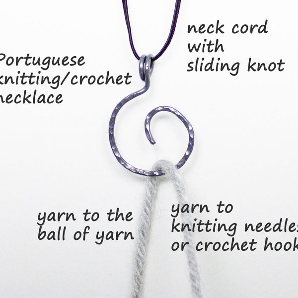 Portuguese Knitting necklaces keeps your yarn in place in front of you, crochet necklace, crochet rings, better yarn tension tension