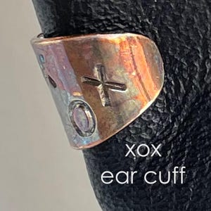 Love ear cuffs stamped with XOX makes a lovely birthday gift, no piercing needed, RAKU inspired handmade from vintage silver
