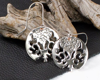 Silver tree of life dangle earrings with a contemporary feel, handmade earrings with sterling silver ear wires, birthday gift ideas