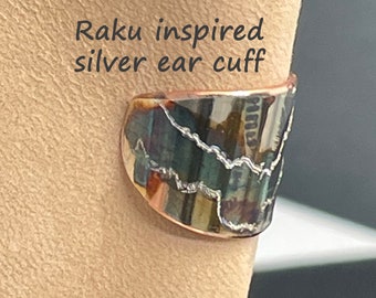 Exquisite non piercing ear cuff inspired by RAKU, ear cuffs are handmade small earrings, that make great gifts for art and pottery lovers