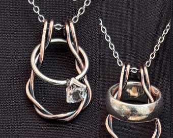 Ring Holder Necklace, Handmade Twisted Copper, Antique Patina, Eye Glasses Holder, Sunglasses Holder