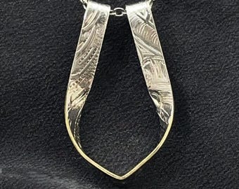 Ring Holder Necklace, Upcycled Silver Plated Brass Pendant, Sustainable Vintage Tray Jewelry, holds several rings, light weight, Handmade