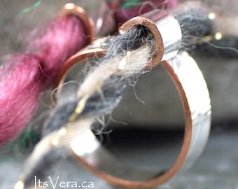 Original Custom Made Tension Rings, 2 loop ring, patterned knitting, multi- yarn knitting, faire isle patterns