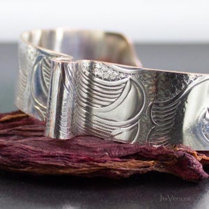Silver Cuff Bracelet From Historic Wine Tray, Handcrafted by ItsVera, Unique Designs on the Surface, Signed by Vera Inside, Gift Idea