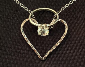 Heart Ring Holder Necklace,  Handmade Copper, Eye glasses or sun glasses holder, textured, metal, love necklace, bridesmaid gifts