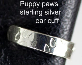 Sterling silver ear cuff cute puppy paw designs dog lovers no piercing small  light weight reclaimed metal