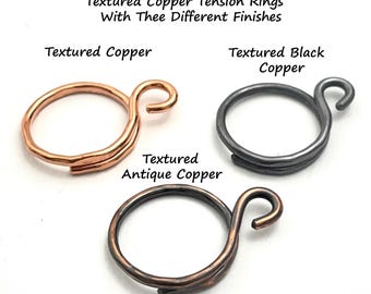 Original Knitting Crochet Tension Rings, Handcrafted, Textured Copper,  Textured Antique Copper, Textured  Black  Copper