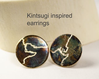 Inspired by Japanese Kintsugi pottery philosophy these earrings are made using antique silver with a unique coloured patina