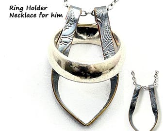 Black Ring Holder Necklace, handcrafted original design take rings off or put them on easily silver with black patina