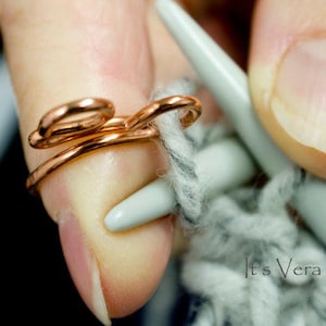 The original 2 loop knitting rings or crochet rings, knitting thimble, crochet patterns, double yarn rings, knitting pattern rings for gifts copper hammered