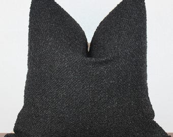 Elegant Black Boucle Cover Pillow| Cozy Handwoven Throw | Bed Decorative Pillow |