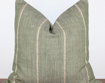 Green Striped Handwoven Pillow Cover Earthy Modern Throw | Home Decor| Stylish Pillow