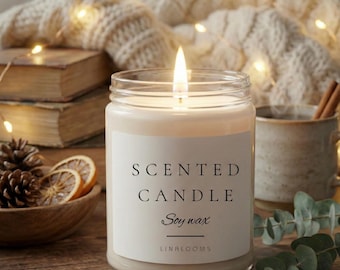 Vela de soja perfumada de marca blanca minimalista, 250 ml (9 oz) en frasco de vidrio limpio