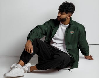 Chaqueta cortavientos bordada - Calavera de caramelo - Día de los Muertos - Día de los muertos - Dibujado a mano - Unisex - Calavera verde - Chaqueta