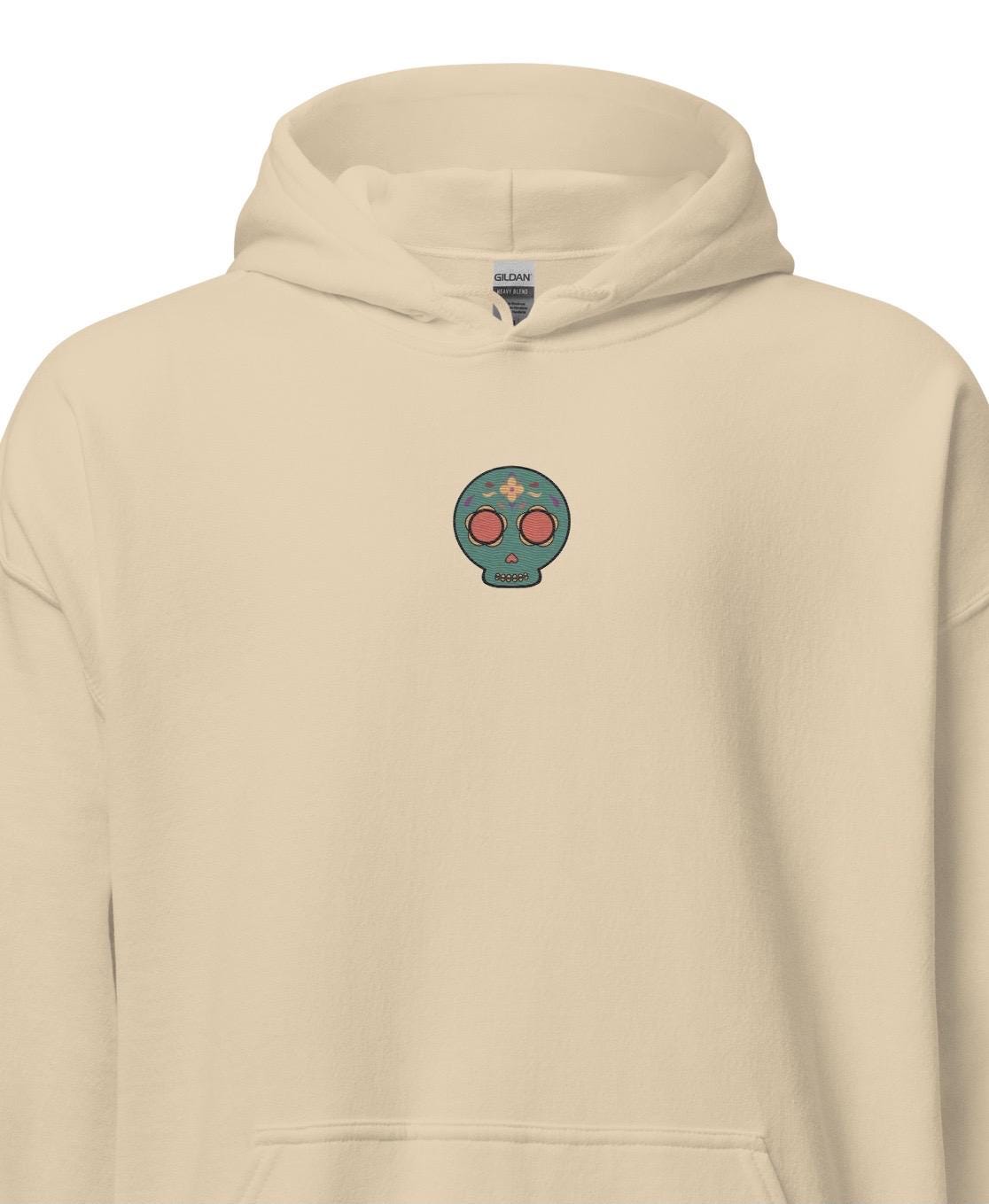 Embroidered Hoodie - Candy Skull -Dia De Los Muertos - Day of the dead -hand drawn - Unisex - Green Skull - Sweater