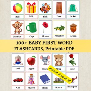 Kids flashcards, Educational Cards, Kids activity pdf, Montessori Cards, Vocabulary Builder, Kids Colors Alphabet, First word flash cards
Printable baby first word flashcards are a delightful way to support early learning through play. This set includes fun and colorful learning cards designed especially for toddlers who are beginning to explore new words. You will receive 1 PDF file as an instant download, ready to print at home. Each page includes 8 flashcards, making it simple to cut and use.