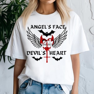 Angel devil t shirt, Gothic Angel t shirt, go thic Angel Devil shirt, Bleeding heart top, Angel wings t shirt, aesthetics dark t shirt,