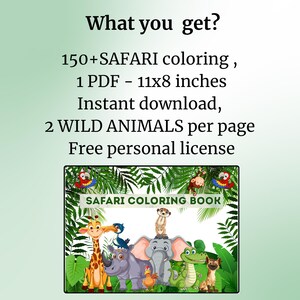 Safari coloring book, Jungle coloring pages for kids 150+, Wild animals coloring book, Safari themed coloring book, Printable coloring 
Bring the wild to life with this Safari Animals Coloring Book – perfect for kids and animal lovers! 🦁🦓🐘
This digital download includes 150+ unique coloring images featuring lions, giraffes, zebras, elephants, monkeys, and more. Designed 2 per page for easy printing and cutting, formatted in standard 11" x 8" inches PDF.