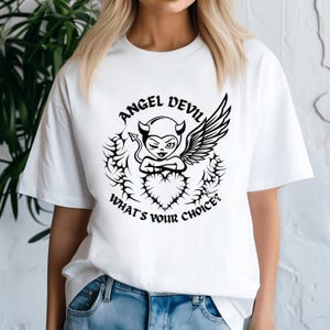 Angel Devil t shirt, Cute angel shirt, Barbed wire shirt, tattoo style t-shirt, Angel wings shirt, cute devil shirt, Angel devil shirt