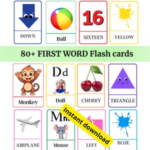 Toddler First word flashcards, Number Flashcards, Shape flash cards, Early Vocabulary Builder, Preschool Activity flashcards for toddler