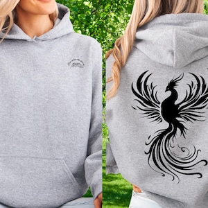 Phoenix hoodie, Fantasy creatures sweatshirt, Gift for Reader, Fire bird Hoodie,  Phoenix sweatshirt, grunge clothing, edgy hoodie