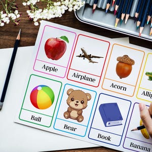 Kids flashcards, Educational Cards, Kids activity pdf, Montessori Cards, Vocabulary Builder, Kids Colors Alphabet, First word flash cards
Printable baby first word flashcards are a delightful way to support early learning through play. This set includes fun and colorful learning cards designed especially for toddlers who are beginning to explore new words. You will receive 1 PDF file as an instant download, ready to print at home. Each page includes 8 flashcards, making it simple to cut and use.