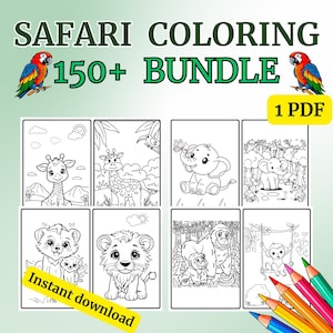 Safari coloring book, Jungle coloring pages for kids 150+, Wild animals coloring book, Safari themed coloring book, Printable coloring 
Bring the wild to life with this Safari Animals Coloring Book – perfect for kids and animal lovers! 🦁🦓🐘
This digital download includes 150+ unique coloring images featuring lions, giraffes, zebras, elephants, monkeys, and more. Designed 2 per page for easy printing and cutting, formatted in standard 11" x 8" inches PDF.