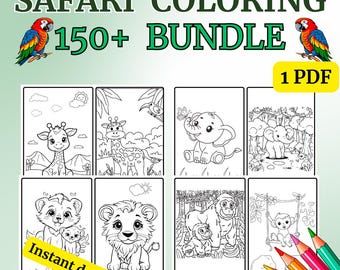 Safari coloring book, Jungle coloring pages for kids 150+, Wild animals coloring book, Safari themed coloring book, Printable coloring