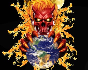 Gothic PNG, goth PNG, Sublimation devil skull holding the earth, Dark Fantasy, Digital Download, Transparent, devil horns clipart