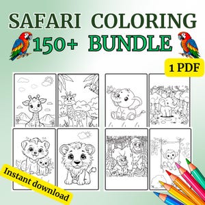 Safari coloring book, Jungle coloring pages for kids 150+, Wild animals coloring book, Safari themed coloring book, Printable coloring 
Bring the wild to life with this Safari Animals Coloring Book – perfect for kids and animal lovers! 🦁🦓🐘
This digital download includes 150+ unique coloring images featuring lions, giraffes, zebras, elephants, monkeys, and more. Designed 2 per page for easy printing and cutting, formatted in standard 11" x 8" inches PDF.