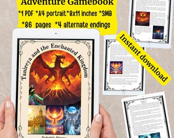 Interactive Fantasy Gamebook PDF, Magical Quest Adventure, Choose Your Path, 86 Pages – Instant Download, 4 Endings, A4 portrait Format