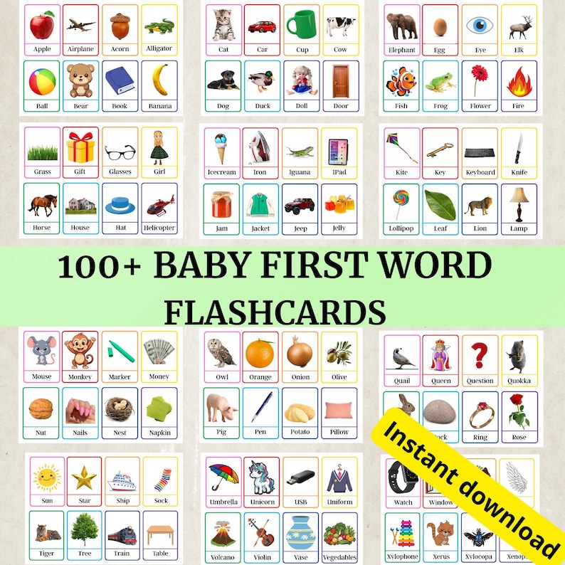 Kids flashcards, Educational Cards, Kids activity pdf, Montessori Cards, Vocabulary Builder, Kids Colors Alphabet, First word flash cards
Printable baby first word flashcards are a delightful way to support early learning through play. This set includes fun and colorful learning cards designed especially for toddlers who are beginning to explore new words. You will receive 1 PDF file as an instant download, ready to print at home. Each page includes 8 flashcards, making it simple to cut and use.