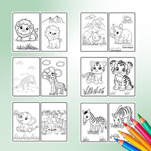 Safari coloring book, Jungle coloring pages for kids 150+, Wild animals coloring book, Safari themed coloring book, Printable coloring 
Bring the wild to life with this Safari Animals Coloring Book – perfect for kids and animal lovers! 🦁🦓🐘
This digital download includes 150+ unique coloring images featuring lions, giraffes, zebras, elephants, monkeys, and more. Designed 2 per page for easy printing and cutting, formatted in standard 11" x 8" inches PDF.