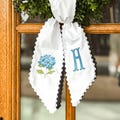 Hydrangea Wreath Sash, Embroidered Door Decor, Ticking Stripe Front Porch Wreath Bow