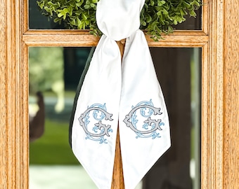 Embroidered Monogram Wreath Sash | Custom Initial Door Bow