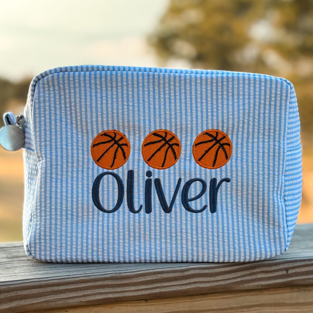 Personalized Basketball Toiletry Bag, Custom Embroidered Seersucker Bag ...