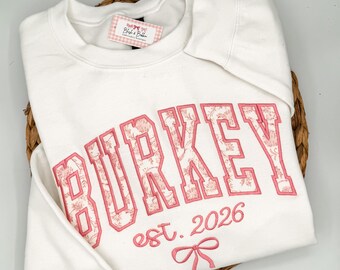 Last Name Bride Sweatshirt, Embroidered Appliqué Crew Neck, Bridal Shower Gift, Custom Wedding Crewneck, Honeymoon Outfit