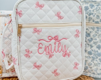 Embroidered Bible Cover, Personalized Quilted Floral, Patchwork & Bow Design Book Bag, Monogrammed Bible Case, Sleeve for Bible