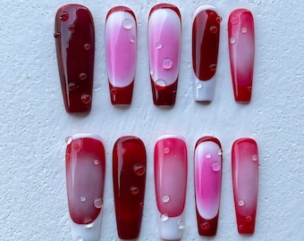 Frenchie Pink Press On Nails  French Tip Coffin Almond Nails  mother day gift  Ombre Impress Fake Nails  Cute Nails Clip