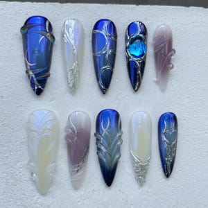Y2K Elegant Metallic Fake Nails  Purple and Chrome with Holographic Accents Nail Art  Luxury Chrome Nail Art  Y2K Inspried Nails