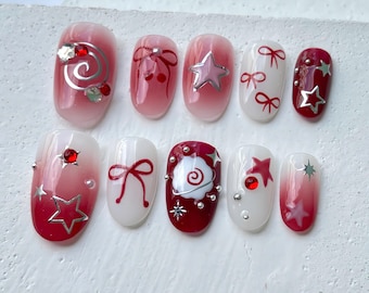 Handgeschilderde vrije stijl pers op de nagels Zilver metallic kristal lange stiletto aangepaste chroom nepnagels Y2K, gothic, gothic nagels